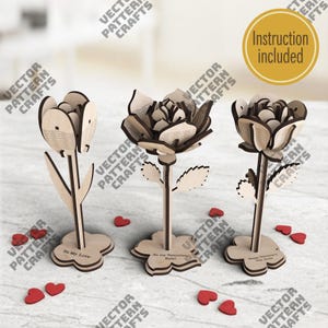 3DスタンディングフラワーデコレーションレーザーカットSVGファイル Glowforge花瓶用フラワーSVGレーザーフラワーテーブルデコレーションDXFテンプレートフラワーレーザーファイル