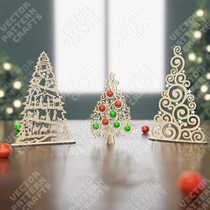 Albero di Natale decorativo tagliato al laser 3 bundle file svg Glowforge albero di Natale in legno svg cricut ornamenti natalizi albero dxf modello vettoriale