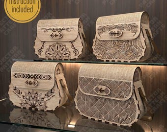 4 クラッチバッグ レーザーカット SVG 木製財布 花柄ハンドバッグ