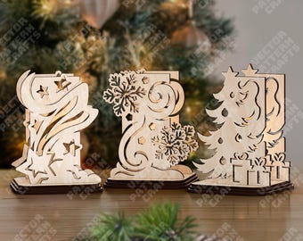 3 Christmas Candle Holder Laser Cut SVG Standing Tealight Lantern