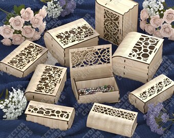 9 Gift Box SVG Laser Cut Flexible Pierced Trinket Keepsake Case Decor
