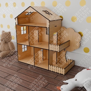 Kit casa delle bambole in legno con taglio laser file SVG Glowforge casa delle bambole SVG Cricut Casa delle bambole DXF CNC modello vettoriale puzzle casa delle bambole file laser