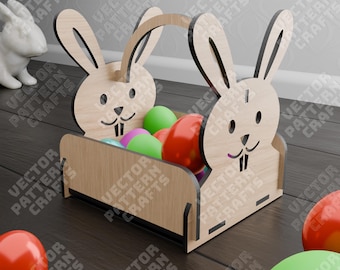 Laser Cut Bunny Egg Caddy SVG Easter Basket Handle Spring Decor