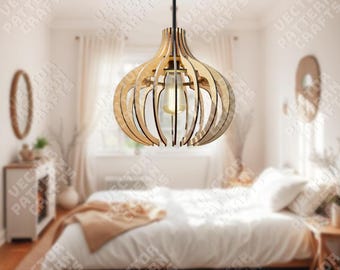 Wooden Pendant Light SVG Laser Cut Onion Lampshade Ceiling Lamp