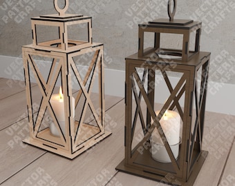 Decorative candle holder lamp laser cut svg file Glowforge wooden lantern svg cricut Table night lamp dxf cnc template Tealight holder laser