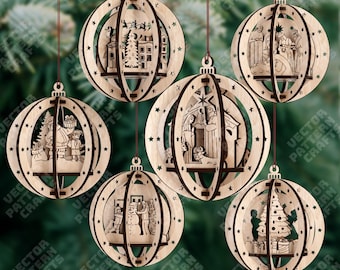 6 Weihnachtskugeln, SVG-Laserschnitt, 3D-Baumschmuck
