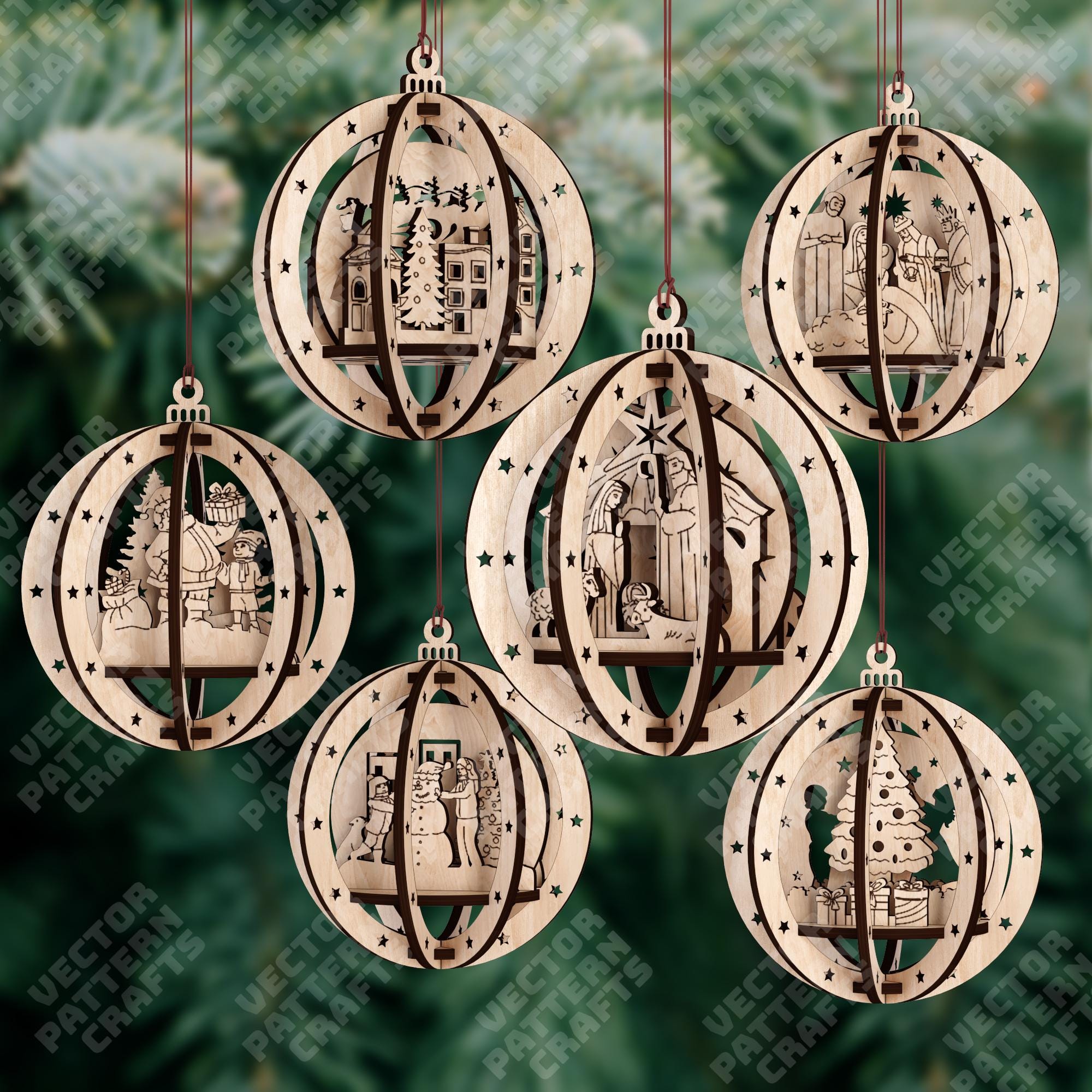 6 Christmas Ornament SVG Laser Cut 3D Tree Bauble Decor - Etsy