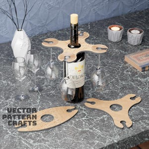 Houten wijnglas houder lasergesneden svg-bestand Glowforge decoratieve wijn butler svg cricut wijncaddy dxf cnc vector patroon direct downloaden