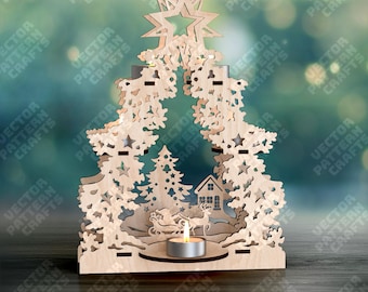 Christmas Tree Tealight Candle Holder SVG Laser Cut 3D Standing Decor