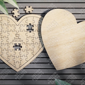 File in formato SVG di puzzle cuore matrimonio taglio laser Glowforge in legno bambini puzzle di matrimonio in formato SVG cricut Cuore puzzle dxf cnc modello vettoriale