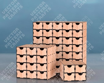 3 Desk Drawer Organizer Laser Cut SVG Wooden Storage Box Office