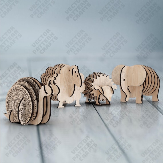4 Animal Coaster Holder SVG Laser Cut Sheep Hedgehog Elephant Kitchen Decor