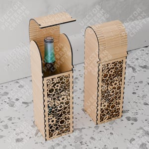 Caja de regalo decorativa para botella cortada con láser, archivo svg, caja de vino de madera Glowforge, svg, cricut, patrón de vector dxf de caja de vino para botella