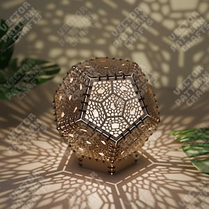 Geometric dodecahedron table lamp laser cut svg file Glowforge wooden decorative dodecahedron svg cricut Table night lamp dxf cnc vector