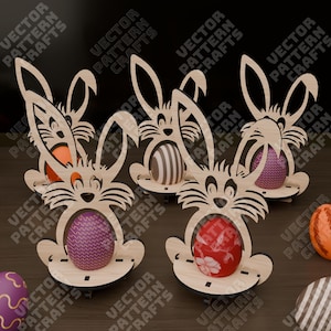Porta-ovos de coelhinho da Páscoa cortado a laser arquivo svg Organizador de porta-ovos de Páscoa de madeira Glowforge svg Cricut Porta-ovos de Páscoa dxf modelo vetorial cnc
