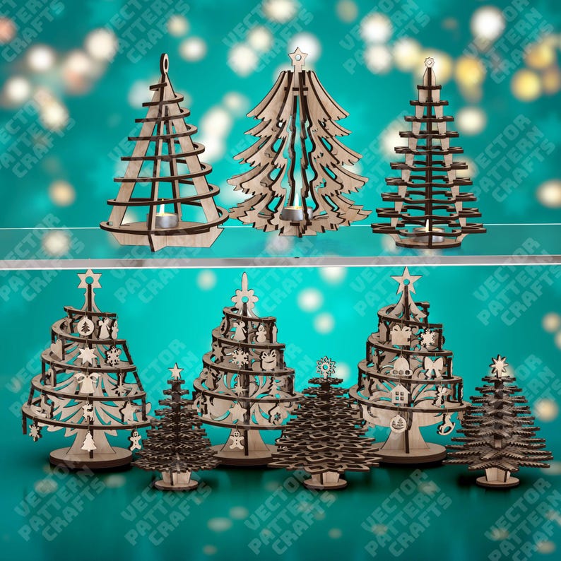 Standing Christmas Tree 9 Bundle Laser Cut Svg File Glowforge Wooden 3D ...