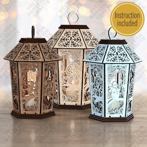 Christmas candle holder lantern laser cut svg file Glowforge wooden Christmas candle holder svg Christmas table lamp dxf Christmas laser