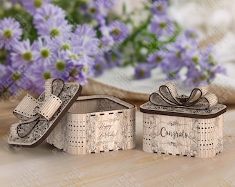 2 Decorative Gift Box Laser Cut SVG Living Hinge Flexible Square Jewelry Keepsake