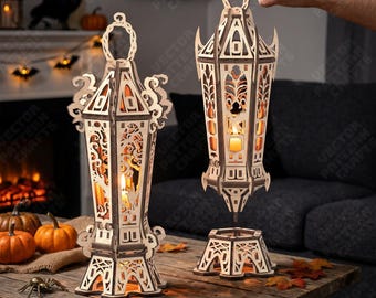 ハロウィンランタン レーザーカット SVG ゴシックキャンドルホルダー 2個