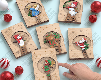 6 Christmas Greeting Cards SVG 3D Pop Up Laser Cut