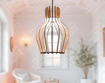Laser Cut Pendant Light SVG 3D Wooden Lampshade Modern Hanging Lamp