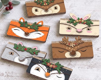 6 Christmas Animal Money Envelope SVG Laser Cut Gift Cash Holder