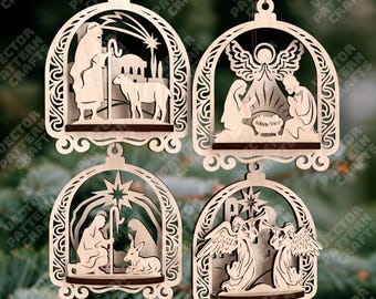 4 Nativity Ornament SVG Laser Cut 3D Christmas Arch Holy Family Tree Toy