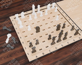 Chess Set SVG Laser Cut Wooden Board Game Pieces Travel Family Gift