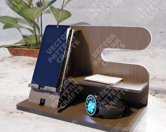 Wooden dock station laser cut svg file Glowforge docking station svg Charging dock station dxf cnc vector pattern Desk organizer laser cut