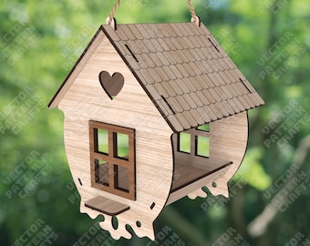 Wooden Birdhouse SVG Laser Cut 3D Bird Feeder Hanging Garden Decor