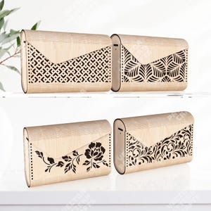 Paquete de 4 bolsos de mano, carteras, archivos SVG cortados con láser, plantilla SVG de bolso Glowforge, patrón vectorial CNC de bolso de mano, archivo láser de bolso de mano