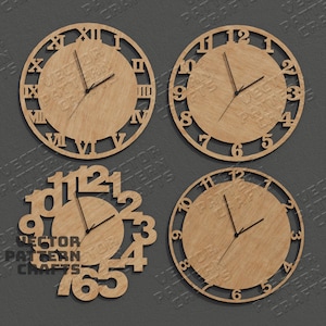 Numeri dell'orologio da parete in legno bundle file svg tagliato al laser Glowforge orologio da parete decorativo svg cricut Numeri dell'orologio da parete dxf modello vettoriale cnc