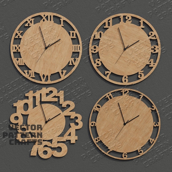 4 Wooden Wall Clock SVG Laser Cut Numbers Round Modern Home Decor