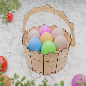File di taglio in formato svg per cestino portauova di Pasqua tagliato al laser Glowforge cestino portauova di Pasqua in legno svg cricut modello vettoriale dxf cnc per cestino di Pasqua