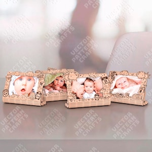Ensemble de 4 cadres photo pour nouveau-né incurvés découpés au laser, fichier svg Glowforge, cadre photo pour nouveau-né svg, vecteur dxf de cadre photo pour nouveau-né, laser