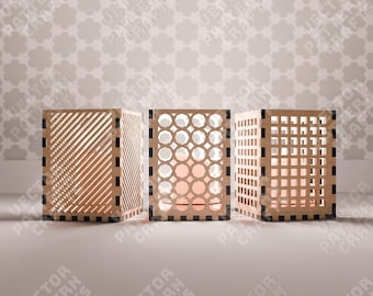 3 Geometric Tealight Lantern SVG Wooden Candle Holder Laser Cut Cube