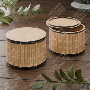 Caja de madera decorativa redonda flexible cortada con láser archivo svg Glowforge caja de regalo redonda grabada svg cricut Caja de joyería redonda dxf patrón vectorial cnc