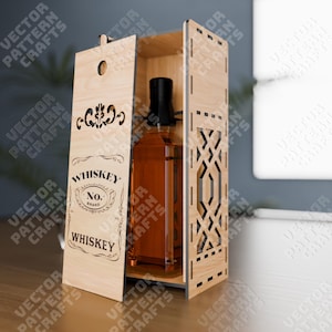 Dekorative Whiskey-Flasche Geschenkbox SVG Laserschnittdatei Glowforge Whiskey-Flaschenbox Holz svg Cricut Whiskey-Box Dxf Vektormuster