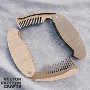 May include: A wooden folding comb with a natural wood finish. The comb has a handle that folds over the comb teeth, making it compact and easy to carry.