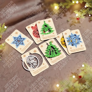 Pacote de enfeites de cartões de presente de Natal svg arquivo de corte a laser Glowforge Cartões de presente de Natal svg Cartões de enfeites de presente de Natal dxf cnc vetor