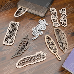 Wooden bookmarks 9 bundle laser cut svg file Glowforge bookmarks svg cricut Bookmarks dxf cnc vector pattern Bookmarks laser file