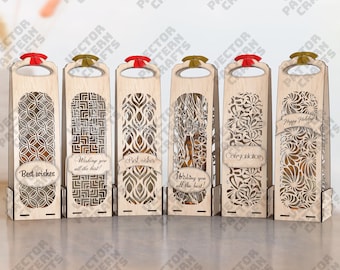6 Wine Bottle Box Laser Cut SVG Gift Carrier Holder Decor
