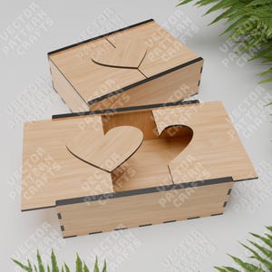 Caja de madera decorativa con forma de corazón, cortada con láser, archivo SVG, Glowforge, grabado, regalo, diapositiva, caja de fotos, SVG, Cricut, joyero, patrón vectorial DXF CNC