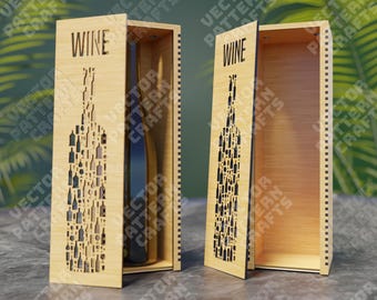 Weinflasche Box SVG Laser geschnittener Klappdeckel Geschenkbox
