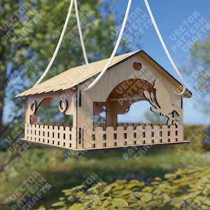 Lasergesneden vogelvoeder svg-snijbestand Glowforge vogelhuisje svg cricut vogelhuisje dxf cnc vector patroon vogelvoeder laserbestand