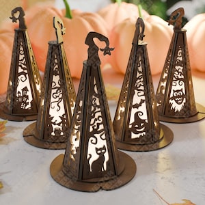 Halloween hats lamps bundle  laser cut svg file Glowforge Halloween lampshade svg Halloween candle holder dxf template Halloween laser file