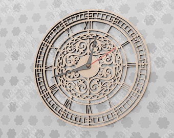 Reloj de pared cortado con láser SVG Vintage Números romanos Decoración ornamentada