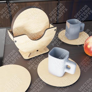 Untersetzer aus Holz mit Halter Laser-cut-Svg-Datei Glowforge Untersetzer Halter-Set svg Cricut Untersetzer dxf cnc vektor muster