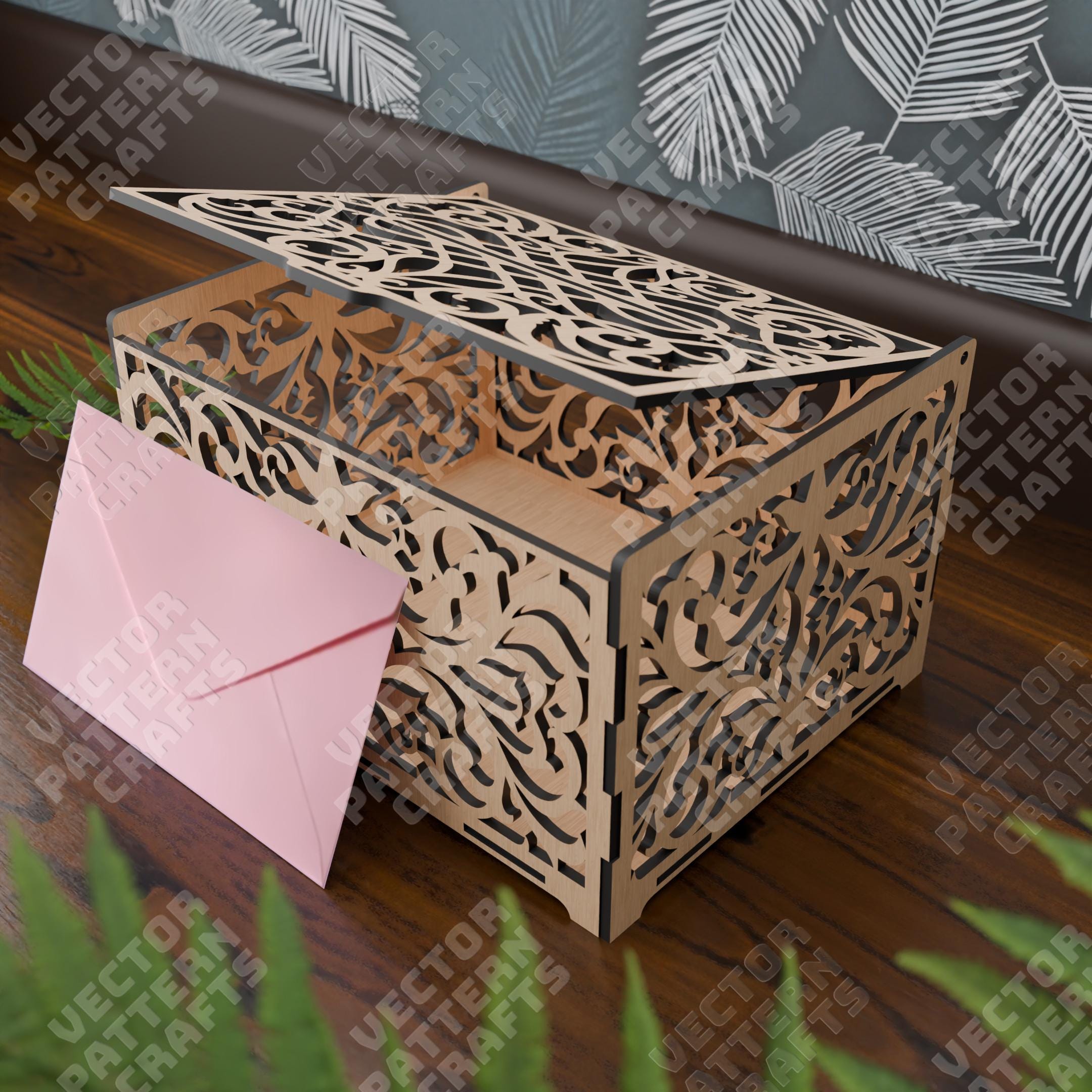Laser cut wedding gift money box svg cutting file Glowforge wedding envelope box svg cricut Wedding gift card box dxf cnc vector pattern