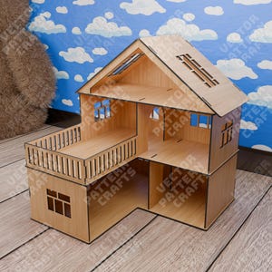Kit de casa de muñecas cortado con láser, archivo de corte svg, casa de muñecas Glowforge svg, cricut, casa de muñecas de madera, patrón de vector dxf cnc, archivo láser de casa de muñecas para niños